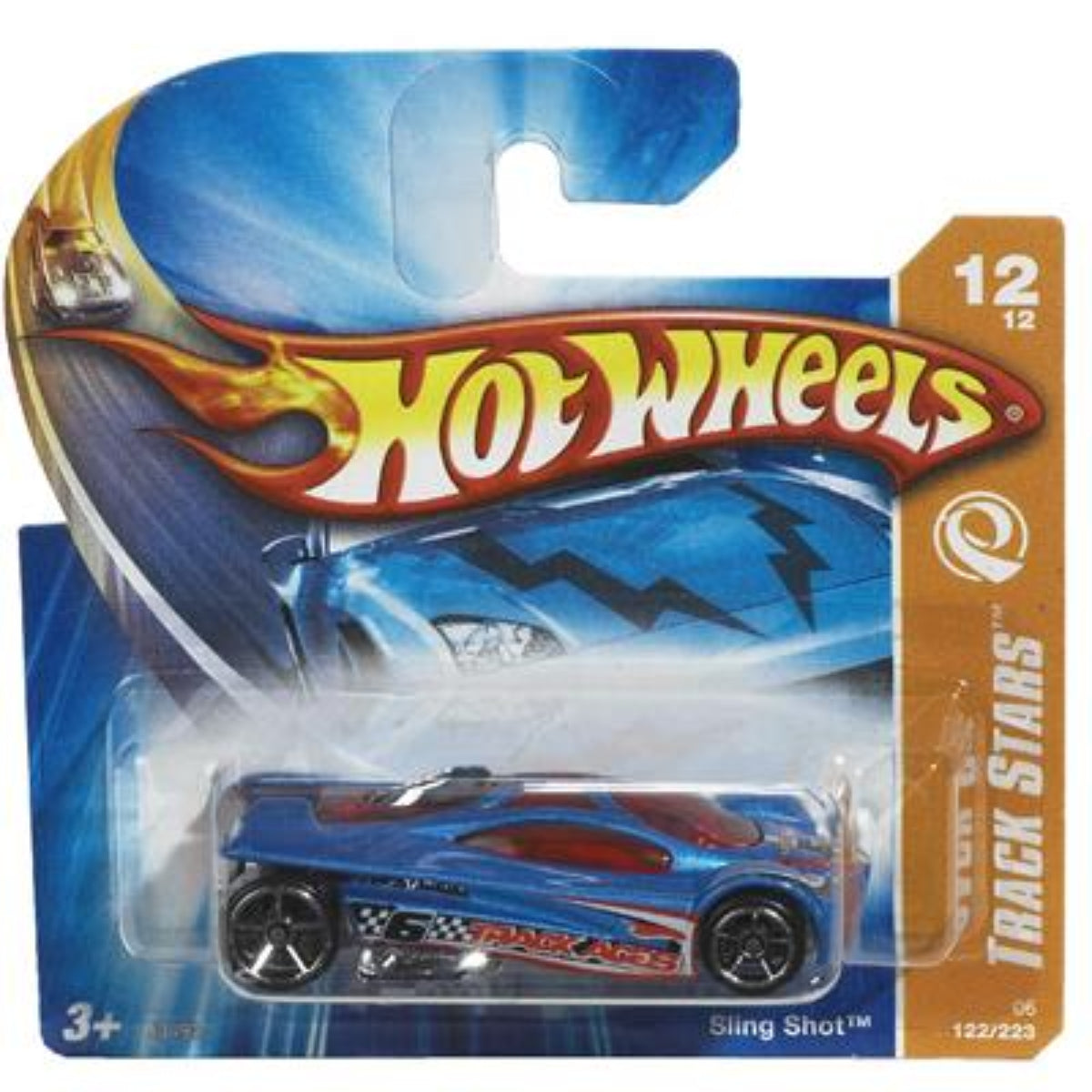 Hot Wheels car in packaging with blue and red design