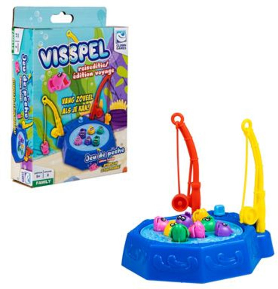 Colorful fishing game toy with packaging featuring the brand 'VISSPEL'.