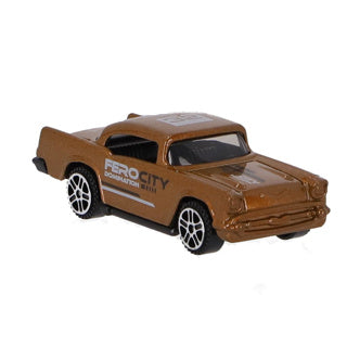 Brown toy car with 'Ferrari City' branding on a white background