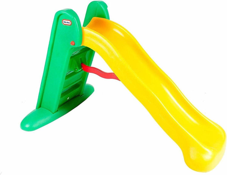 Yellow slide with green support structure on a white background