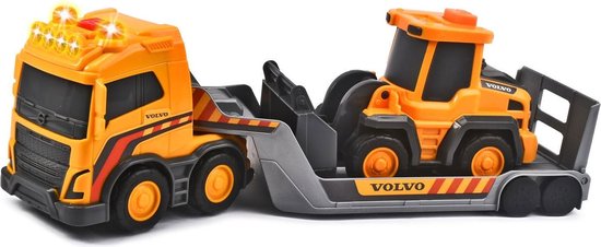 Toy construction vehicle set with Volvo branding on a white background