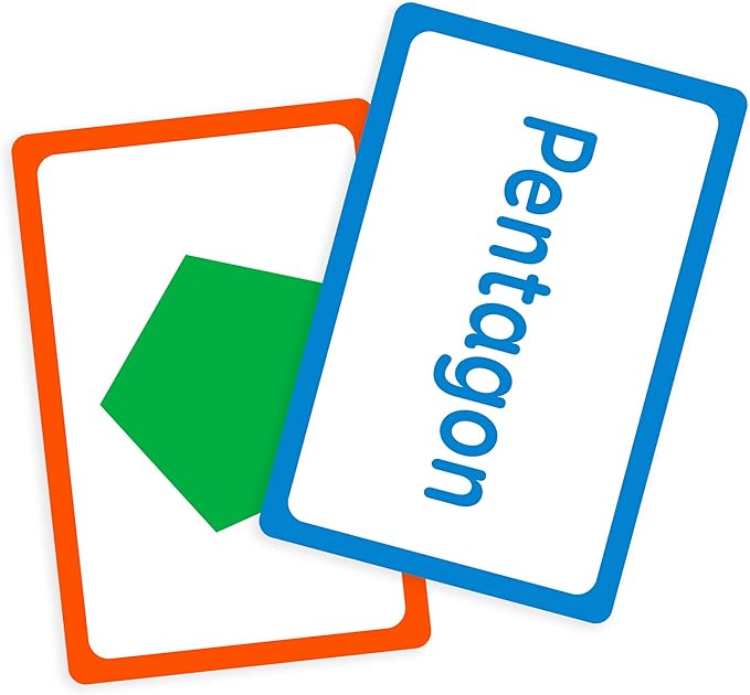 Two colorful geometric shape cards with 'Pentagon' text on a white background