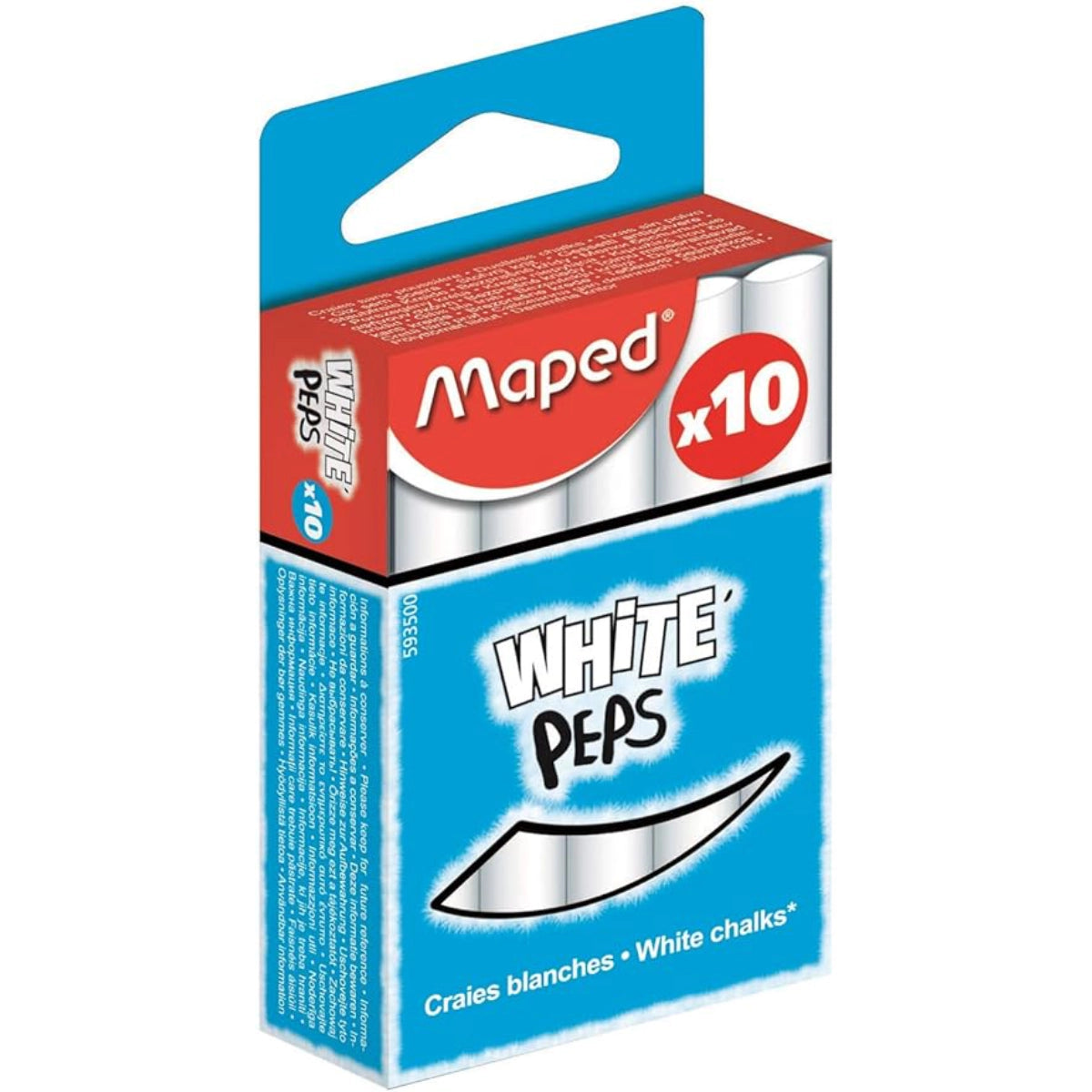 Maped white chalks packaging with blue and red design on a white background