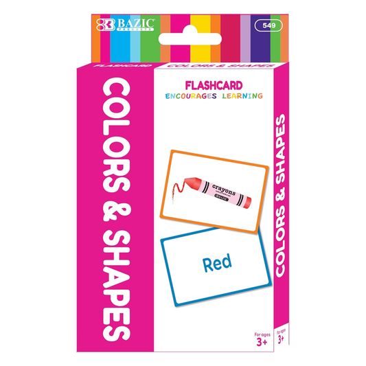 Bazic Colors & Shapes flashcard packaging with a pink border and colorful design.