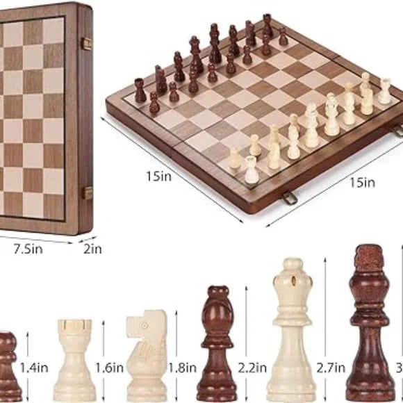 Wooden Chess / Checkers Set 15 inch