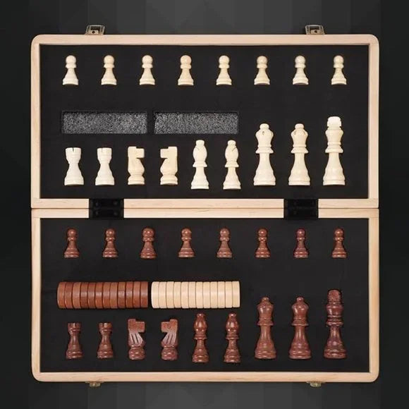 Wooden Chess / Checkers Set 15 inch