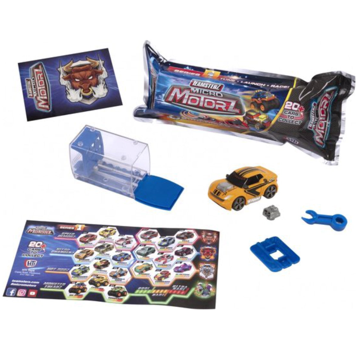 Kartel Micro Mover toy set with packaging, car, and accessories on a white background