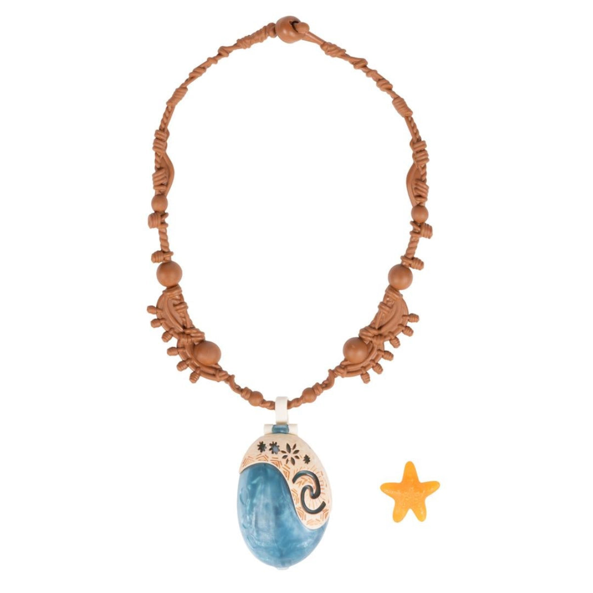 Necklace with a blue pendant and starfish charm on a white background