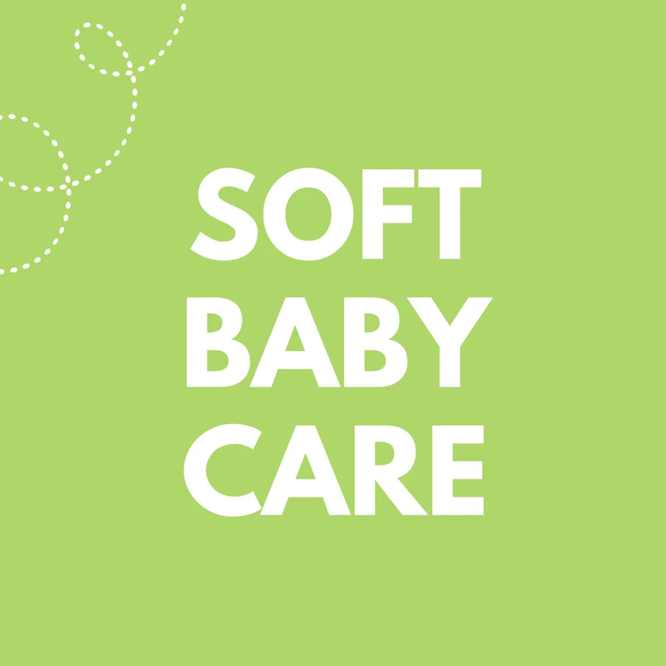 Text 'SOFT BABY CARE' on a green background