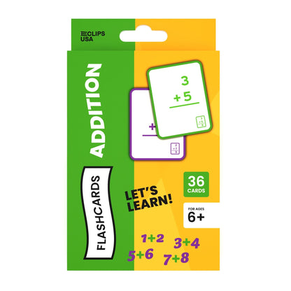 Flashcards packaging for addition with green and yellow design