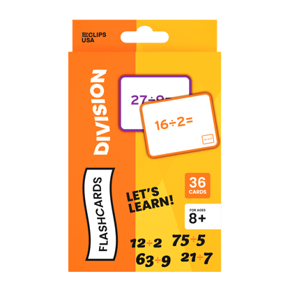 Flashcard packaging for division with visible brand 'Clips USA' 