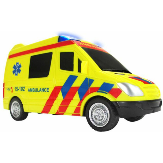 Toy ambulance with emergency lights on a white background