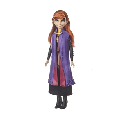 Toy doll with a purple dress and black boots on a white background