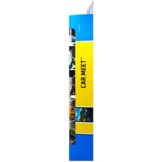 Vertical banner with 'CAR MEET' text on a white background