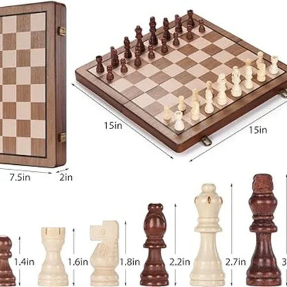 Wooden Chess / Checkers Set 15 inch