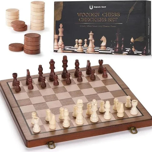Wooden Chess / Checkers Set 15 inch