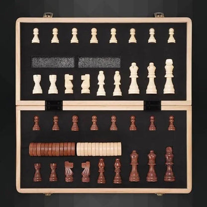 Wooden Chess / Checkers Set 15 inch