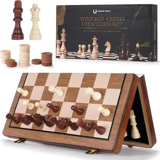 Wooden Chess / Checkers Set 15 inch