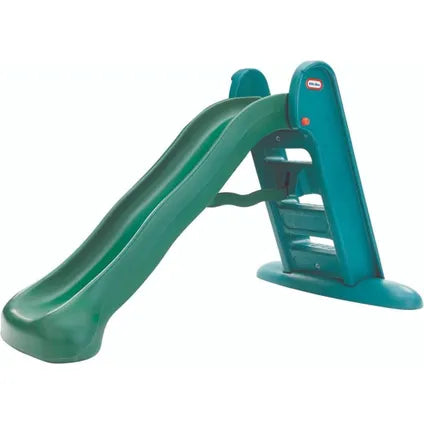 Green plastic slide with ladder on a white background