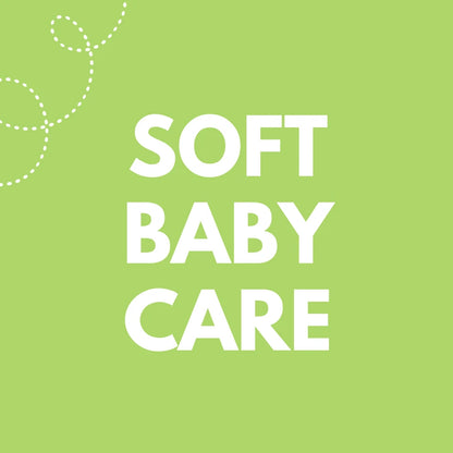 Text 'SOFT BABY CARE' on a green background
