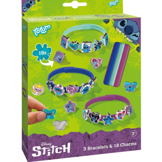 Box of Totum Disney Stitch bracelets and charms with colorful design