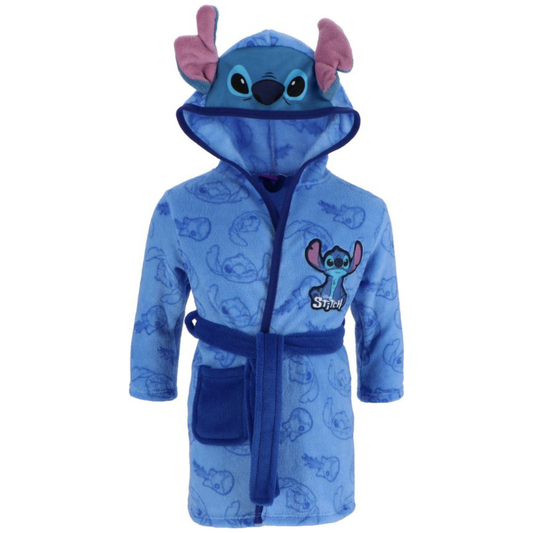 Blue stitch cartoon-themed robe with character design on a white background 