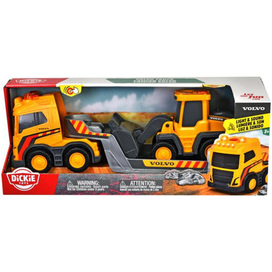 Toy Volvo construction vehicle in packaging with visible branding