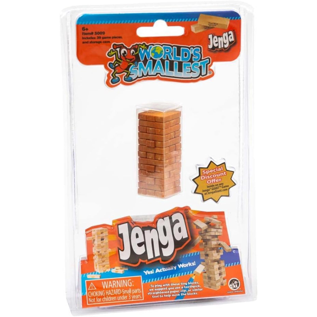 World's Smallest Jenga toy set in packaging on a white background